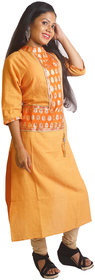 Asti Twam Fashion Orange Cotton muslin and Brocade Designer Kurti