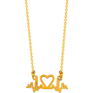                       Sullery Valentine Day Gift For Her Lifeline Pulse Heartbeat Pendant  Gold Stainless Steel  Necklace Chain For Women And                                              