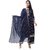 Yashna Febs Blue Gold Jhumka TIE Pattern Rayon Calf Length One Kurta + One Plazzo+ One Dupatta Set for Women-XXL SIZE