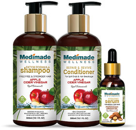 Medimade Apple Cider Shampoo 300 ml +Apple Cider Conditioner 300 ml + Hair Growth Serum 30 ml(Pack of 3)