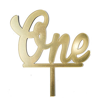                       Hippity Hop One Acrylic Cake Topper - Gold                                              