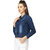 BuyNewTrend Solid Dark Blue Denim Jacket For Women