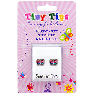                       Studex Tiny Tips Stainless Steel Pink/Green Glitter Butterfly Ear Studs For Kids                                              
