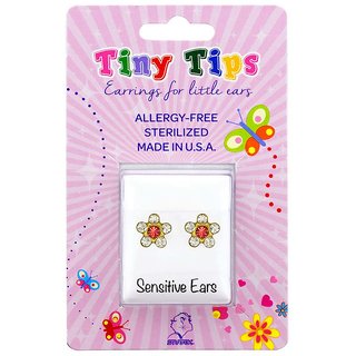                       Studex Tiny Tips Gold Plated Daisy April Crystal -July Ruby Ear Studs For Kids                                              