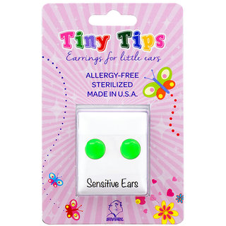                       Studex Tiny Tips Stainless Steel Novelty Neon Green Button Ear Studs For Kids                                              