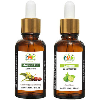                       PMK  Pure Natural Jojoba Oil and Lemon Oil For Hair Growth, Skin care (Each 15ML)                                              
