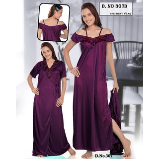                       Women's 2pc Sleepwear Set Nighty  Overcoat 347D Dark Wine ( purple ) Night Dress New Bed fun Daily Nightie Robe                                              