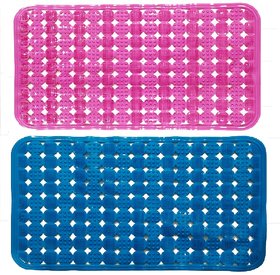 Winner Large Indoor Bath Mat Non Slip Rectangular PVC Floor Bath Mat(70 L cm x 38 W cm)(Set of Two) (pink  blue)
