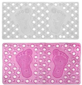Winner Large Indoor Bath Mat Non Slip Rectangular PVC Floor Bath Mat(70 L cm x 38 W cm)(Set of Two) (white  pink)