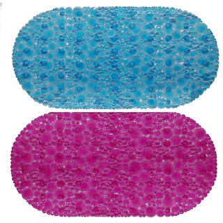 Winner Large Indoor Bath Mat Non Slip PVC Floor Bath Mat(70 L cm x 38 W cm)(Set of Two) (blue  pink oval)