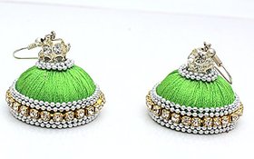 Green Silk Thread Jhumka Earring