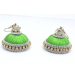                       Green Silk Thread Jhumka Earring                                              