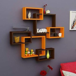                       onlinecraft wooden wall shelf (ch2038) orange, brown attach 6 pc                                              