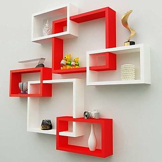                       onlinecraft wooden wall shelf (ch2358) red ,white attach 6 pc                                              