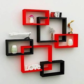                       onlinecraft wooden wall shelf (ch2720) red ,black attach 6 pc                                              