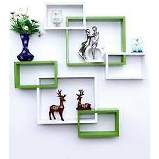                       onlinecraft wooden wall shelf (ch2718) white ,green attach 6 pc                                              