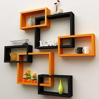                       onlinecraft wooden wall shelf (ch2716) orange ,black attach 6 pc                                              