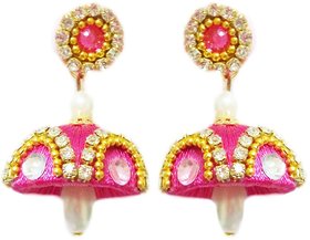 Yathnics Pink  Purple Silk Thread Dangle  Drop Stud Earring for Women