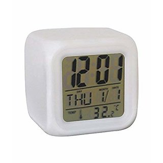 H'ENT 7 Color Changing Time  Temperature Digital Display Battery Operated Glowing LED Table Alarm Clock