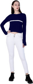 ROARERS COTTON CROP TOP WITH THUMBHOLE SLEEVES(DARK NAVY)