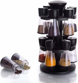 Plastic Multipurpose Revolving Masala Box Spice Storage Rack Jar Container Set, 12 Pcs (Transparent) Spice Set