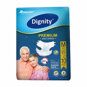 Dignity Premium Adult Diapers, Medium, Waist Size 28 - 45, 10 Pcs/Pack (Pack of 1)