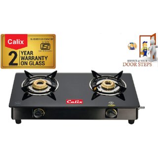 Calix by Fabiano 2 Burner Glass Gas Stove Manual ISI Approved with Stainlees Steel Body (2 BR)