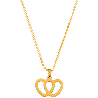                       Sullery Valentine Day Special Gift For Her Double Heart Shape  Gold   Stainless Steel Necklace Chain For Girls And Wo                                              