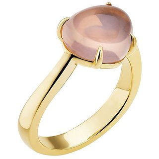                      Lab Certified rose quartz Ring 5.25 Natural rose quartz Gold plated Ring by JAIPUR GEMSTONE                                              