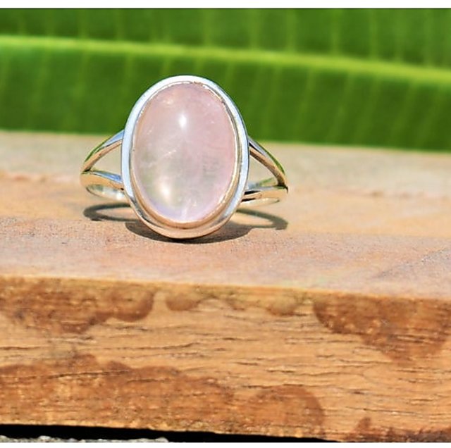 Rose Quartz Ring Size 6 - Oval 2 Band | Rare Earth Gallery
