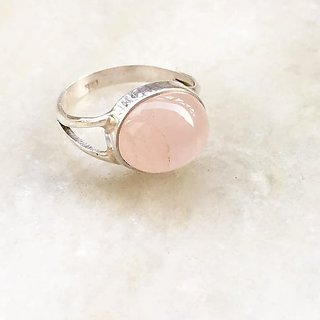                       7.25 ratti stone pure rose quartz  silver Ring for unisex by JAIPUR GEMSTONE                                              