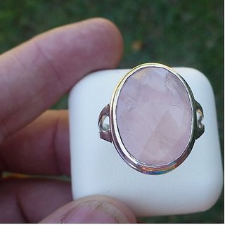                       7.25 Ratti Natural Certified rose quartz Gemstone Panchdhatu Silver Ring by JAIPUR GEMSTONE                                              