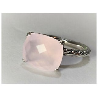                       Natural rose quartz Stone 7.25 Ratti 100 % Certified Silver Ring by JAIPUR GEMSTONE                                              