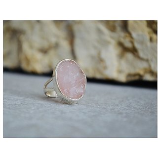                       Natural and Precious rose quartz Gemstone 6.5 Ratti Certified Adjustable Silver Ring by JAIPUR GEMSTONE                                              