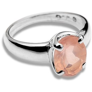                       rose quartz Stone 7.5 Ratti Lab Certified Punchdhatu Silver Ring by JAIPUR GEMSTONE                                              