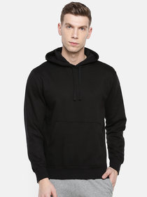 Mishor Men Black Plain Hooded Sweatshirt