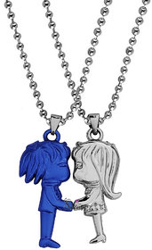 Sullery Valentine Day Gift Cute Girl And Boy Lovers Couple 2pc Blue And Silver  Metel  Necklace Chain For Men And Women