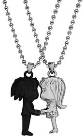 Sullery Valentine Day Gift Cute Girl And Boy Lovers Couple 2pc Black And Silver  Metel  Necklace Chain For Men And Women