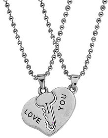 Sullery Valentine Day Gift Heart Lock and Key Puzzle Couple Lovers  Silver  Metel  Necklace Chain For Men And Women