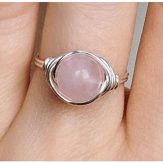                       8 ratti Natural rose quartz  Stone Unheated Lab Certified pure Silver Ring by JAIPUR GEMSTONE                                              