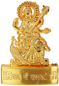 KESAR ZEMS Golden Plated Goddess Sarswati Idol Showpiece Statue for Temple and Home Dcor (3.5 x 0.5 x 5.5 Cm) Golden