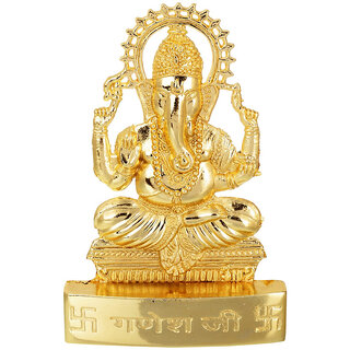                       KESAR ZEMS Golden Plated Lord Ganesh Idol Showpiece Statue for Temple and Home Dcor (4.5 x 0.5 x 6 CM)                                              