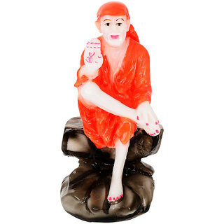                       KESAR ZEMS Polyresin Lord Sai Baba Idol For Showpiece Home-Office-Car (4 cm x 4 cm x 9 cm) Orange.                                              