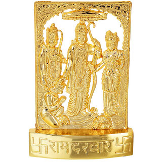                       KESAR ZEMS Golden Plated Lord Ram Darbar Idol Showpiece Statue for Temple and Home Dcor  (4.5 x 0.5 x 6 CM)Golden                                              