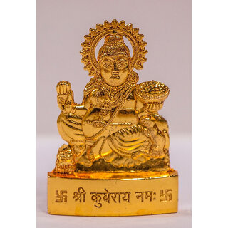                      KESAR ZEMS Golden Plated Lord  Kuber Idol Showpiece Statue for Temple and Home Dcor (4.5 x 1 x 7 CM)Zinc .                                              