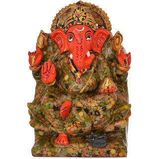                       KESAR ZEMS Sapt Dhaan ( paddy ) Ganesh Idol for Pooja or Showpiece (11cm x 7cm x 16 cm) Multicolour                                              
