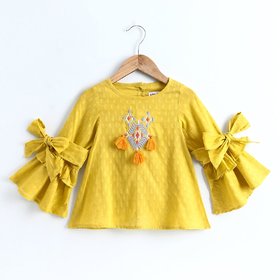 Soul Fairy Dobby Top With Tassle Embroidery And Tie Up At Sleeve
