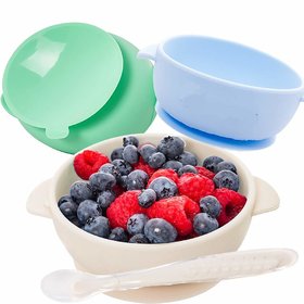 Alciono Silicon Food Suction Bowls with Lid for Toddlers, BPA Free, Dishwasher and Microwave Safe. Stay Put Dishes for K