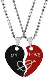 Sullery Valentine Day Gift My Love Broken Heart Couple Dual Locket With 2 Chain For Men Women