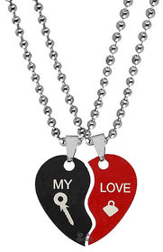 Sullery Valentine Day Gift My Love Lock And  Key Broken Heart Couple Dual Locket With 2 Chain For Men And Women